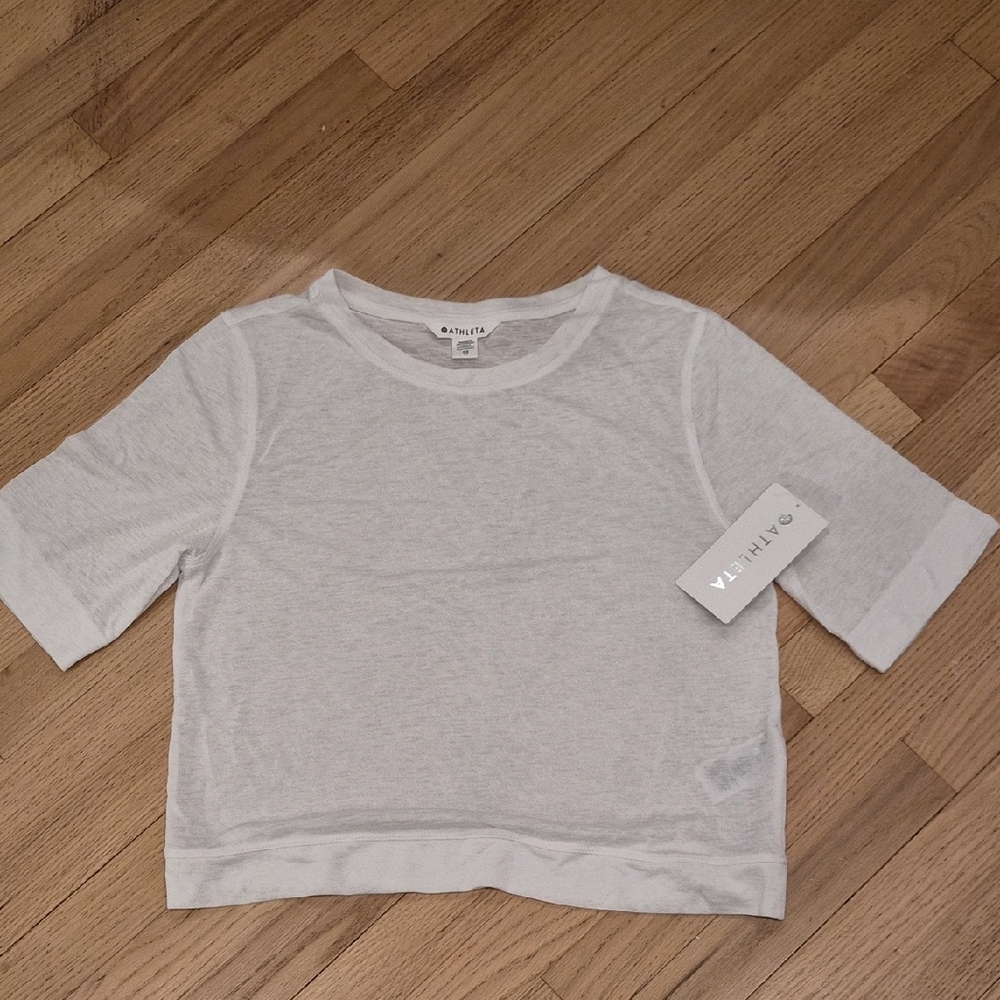 Athleta White Short-Sleeve Cropped Crew Tee